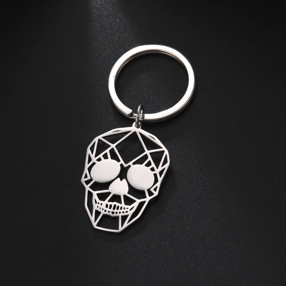 Trend Cutout Skull Pendant Keychain for Men Silver Color Stainless Steel Keychain for Women Fashion Jewelry Christmas Gift