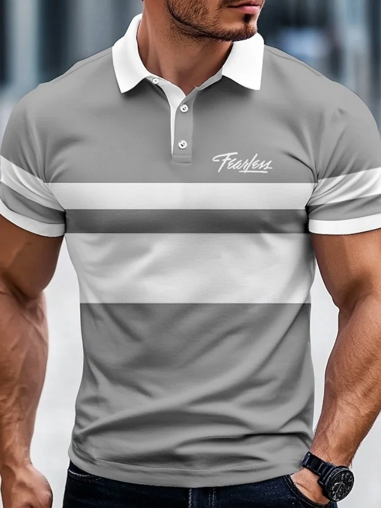 Camiseta Polo de Rugby a Rayas con Estampado 3D para Hombre - Manga Corta con Cuello, Estilo Casual Relajado para la Escuela, Actividades al Aire Libre, Ropa Deportiva Masculina
