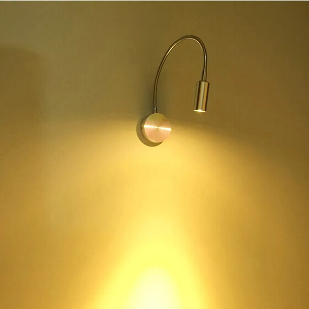 

3W Rotatable LED Wall Lamp Silver Aluminum Flexible Arm Bedside Reading Light Bedroom Desk Wall Light Home Decoration
