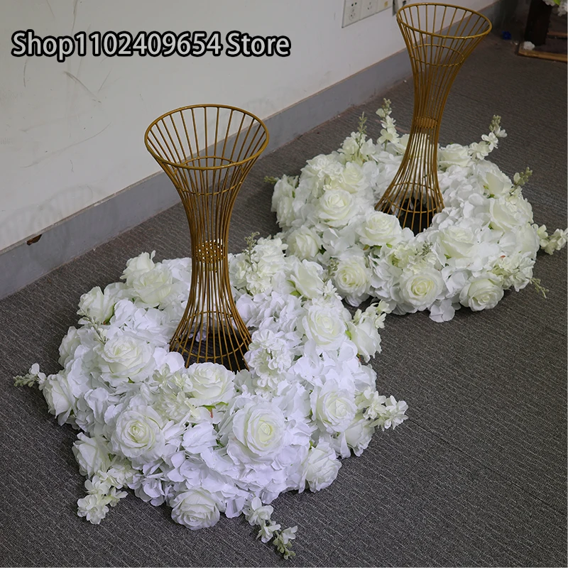 40 سنتيمتر 60 سنتيمتر زهرة إكليل الزفاف الجدول محور الشمعدان ديكو جارلاند تاج الأبيض الوردي الأخضر ورقة ترتيب الأزهار الدعائم #4