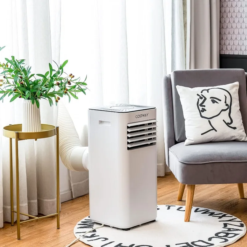 COSTWAY Portable Air Conditioner 10000BTU, Dehumidifier, Cooling for Room Spaces up to 350 Sq.Ft with 3 Speed, Universal Casters