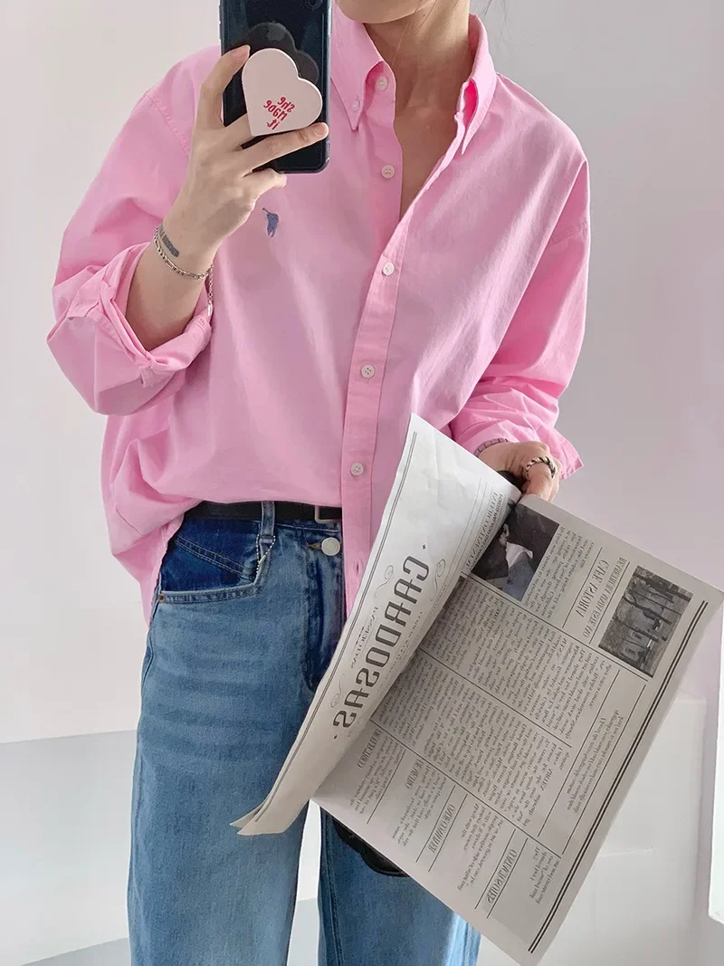 Pure cotton embroidered shirt 2024 spring new Korean style versatile casual long-sleeved top