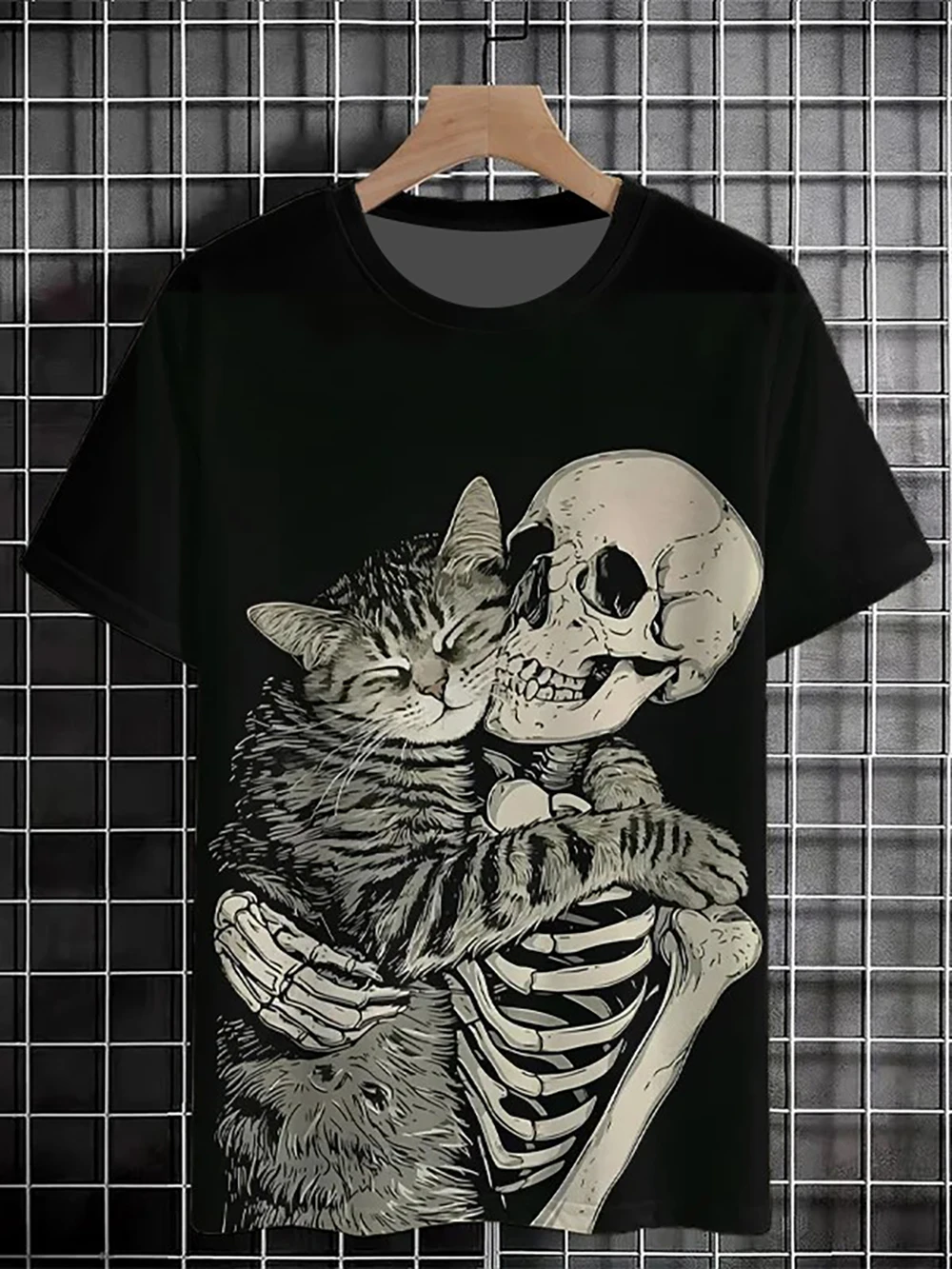 

Skull and Cat 3D Printed T-shirt Street Fashion Personality Cool Summer Short Sleeve Tops Unisex Round Neck Tees Kid's Clothing