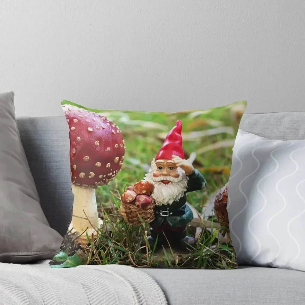 

Gnome picking 'shrooms - my garden Throw Pillow christmas supplies Bed pillowcases pillow