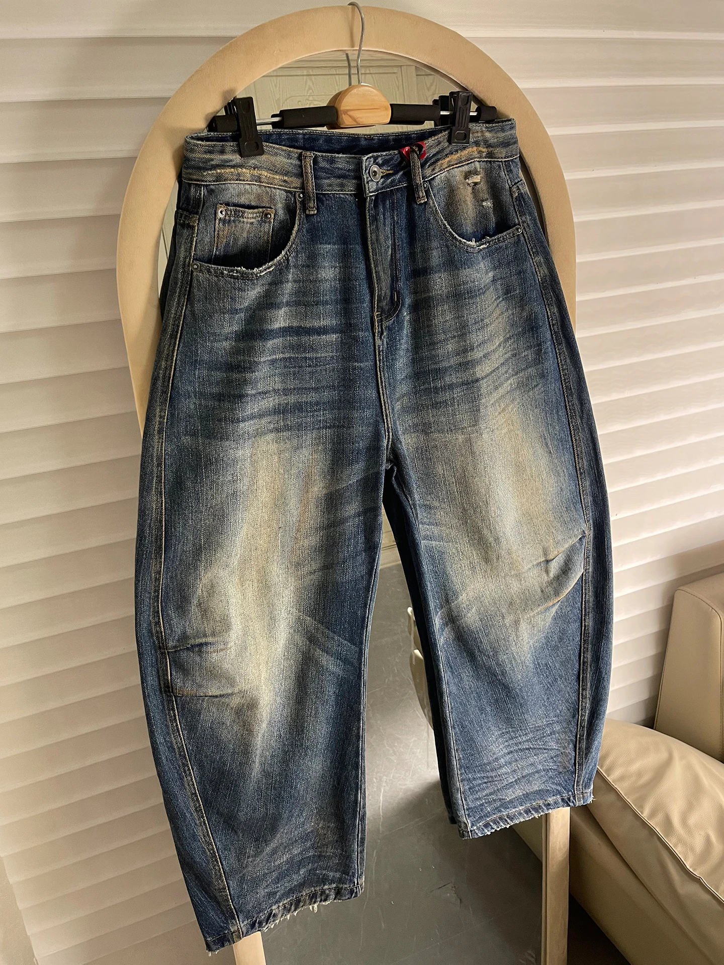 

Parisian Sle American Waed Vintage Knife Jeans Men's Straight Loose Leggings Youth Casual Cotton Polyester Blend