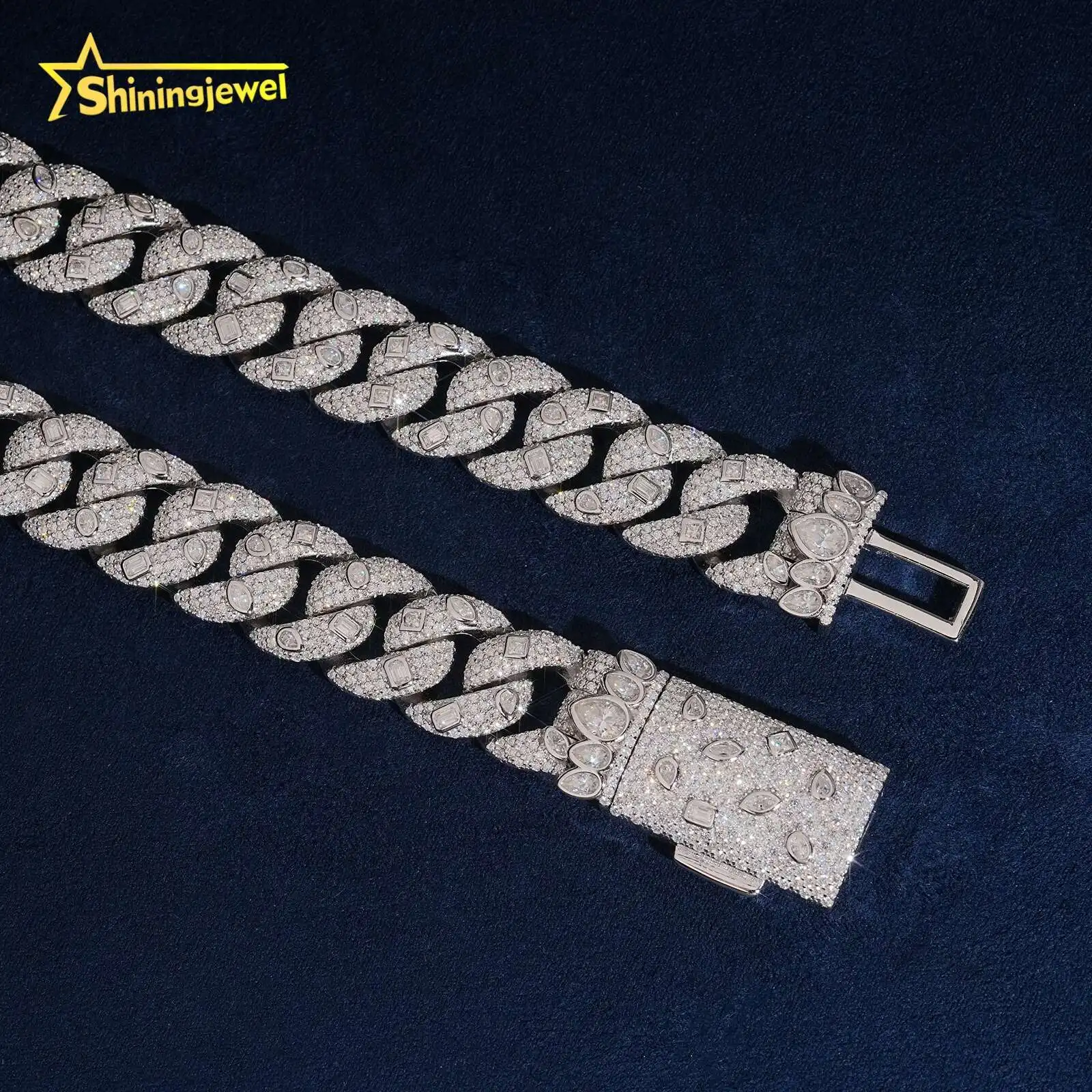 Luxury 18mm Bezel Style Cuban Chain Moissanite GRA Hip Hop Jewelry Men 925 Silver Iced Out Diamond Cuban Link Necklace，