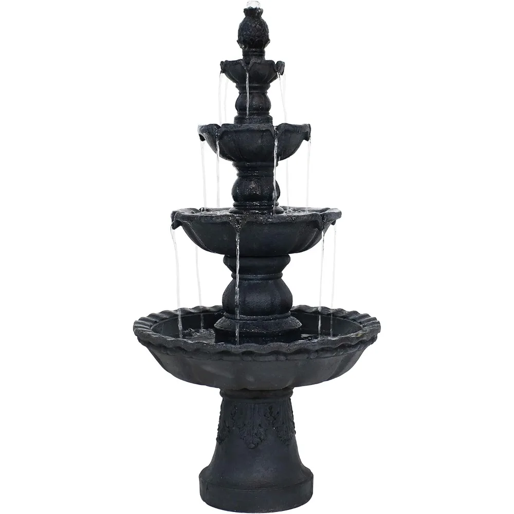 4-Tier Pineapple Outdoor Water Fountain for The Patio, Yard, or Garden - 52-Inch H - Black