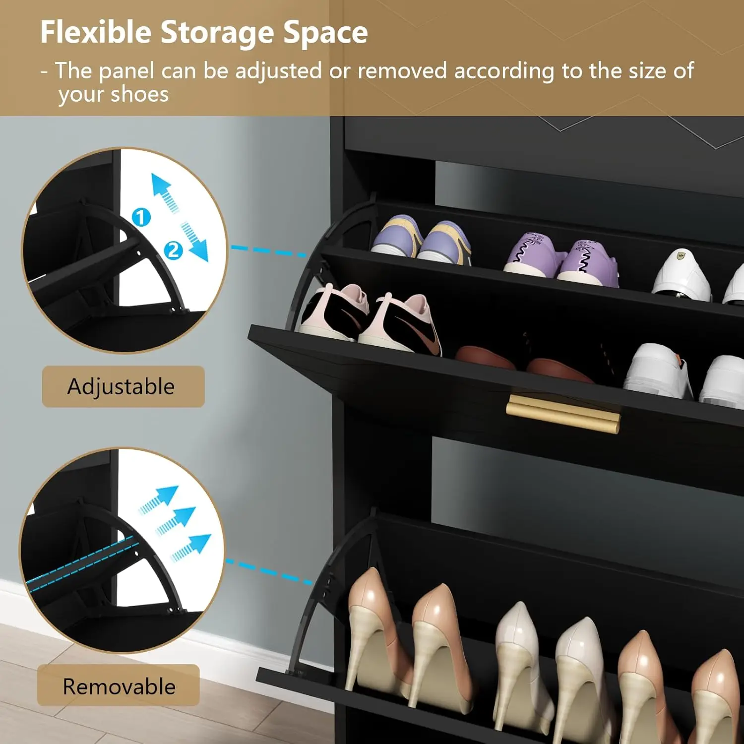 Armoire de rangement, chaussure autoportante à 3 pivots de proximité, chaussure moderne T1 avec armoire latérale réglable, entrée Na