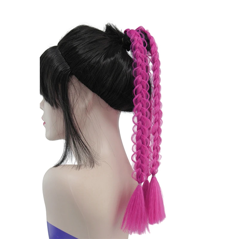Lila Geflochtene Pferdeschwanz-Haarverlängerungen, Bubble Braid Synthetisches Haar mit Quasten für Cosplay und Partys – Detail 15