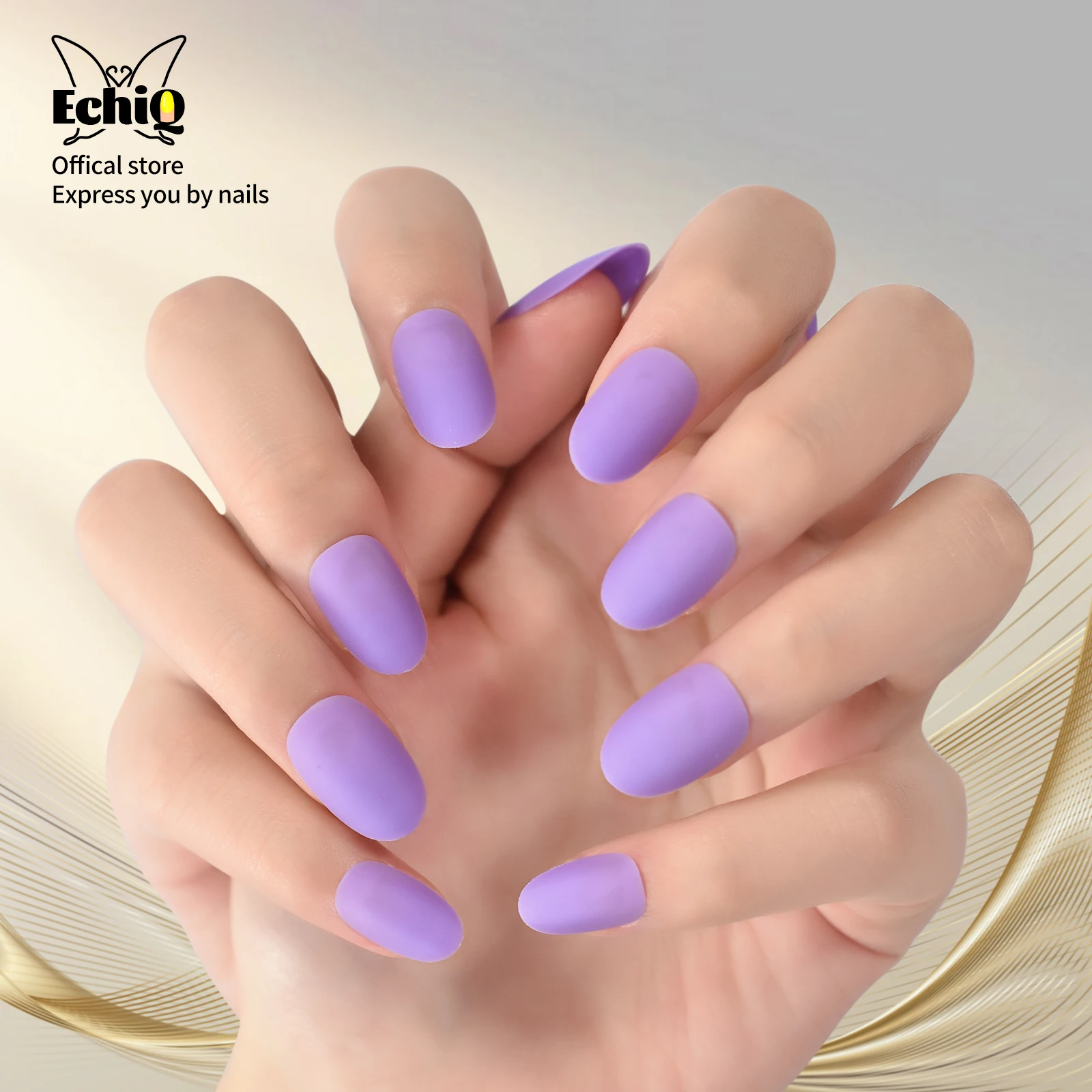 Short Purple Matte Almond Nails Pretty Fingernails Manicure Press On Nails Art Pure Color Fake Nails Wholesale For Daily Wear