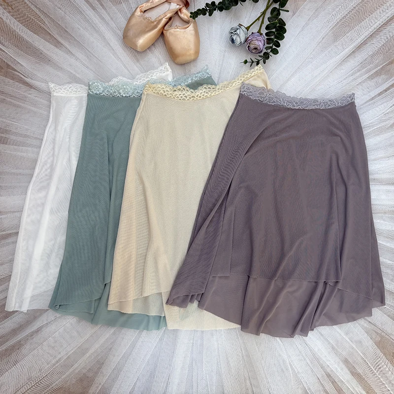 

Женский балетный танцевальный костюм для взрослых по индивидуальному заказу, профессиональная спортивная юбка для воздушного балета, танцевальная юбка с кружевным краем, танцевальная юбка на половину тела