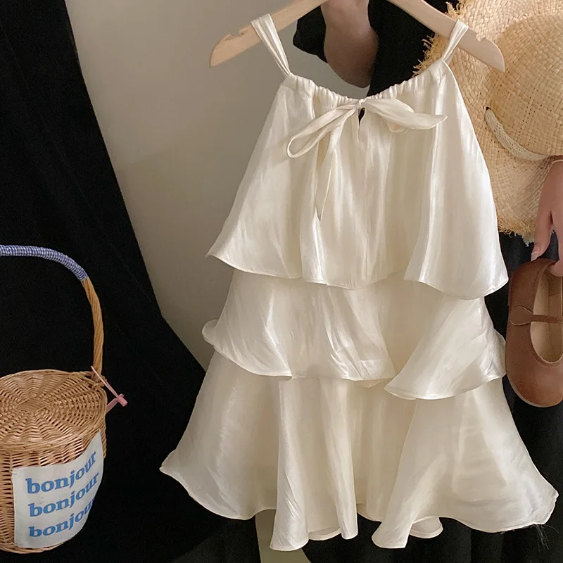 Robe de tempérament doux pour enfants, jupe à bretelles gâteau à volants de haute qualité, vêtements d'été pour filles, nouveau