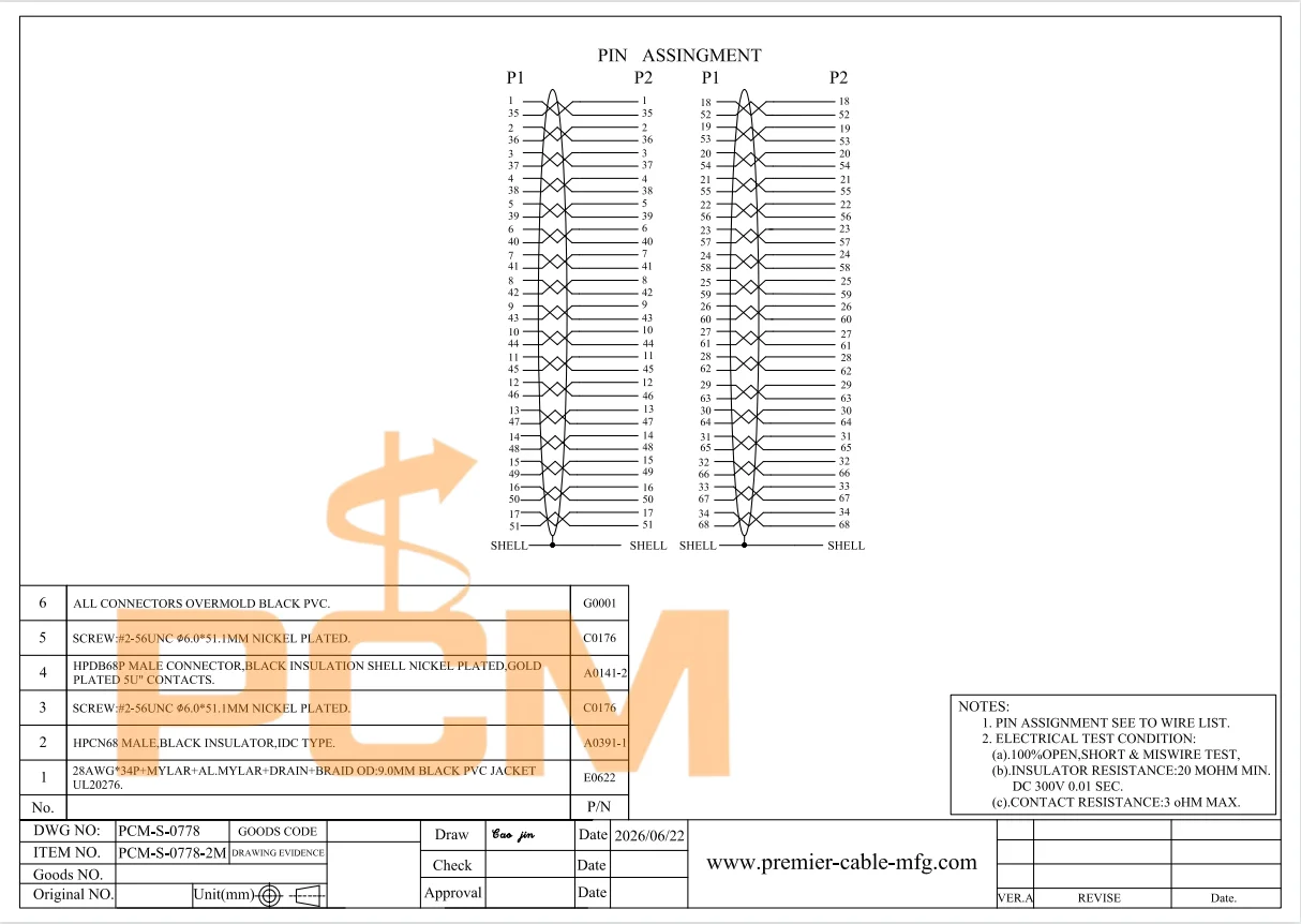 68-Pin HPCN68 zu HPDB68 Verbindungskabel, High-Density-SCSI-Kabel, EMI-geschirmtes Übertragungskabel für Datenerfassungssysteme – Detail 4