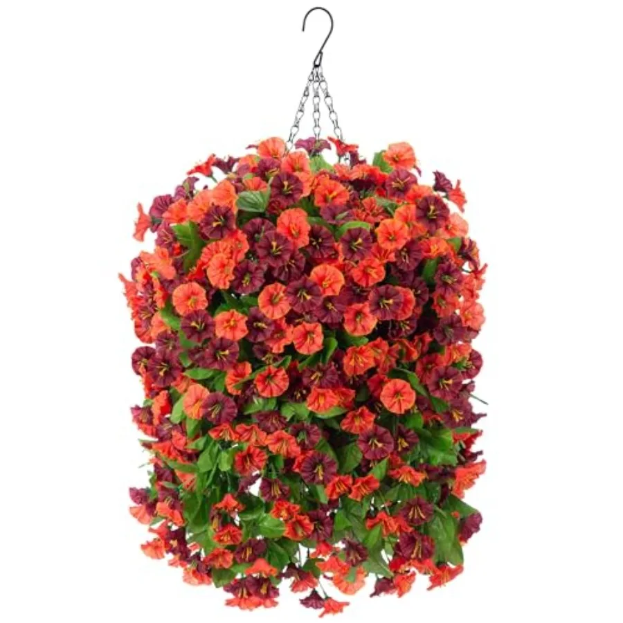 

Artificial Flowers with Hanging Basket, Outdoor Faux Plants Silk Morning Glory Vines, Fake Green Arrangement for Garden Patio S