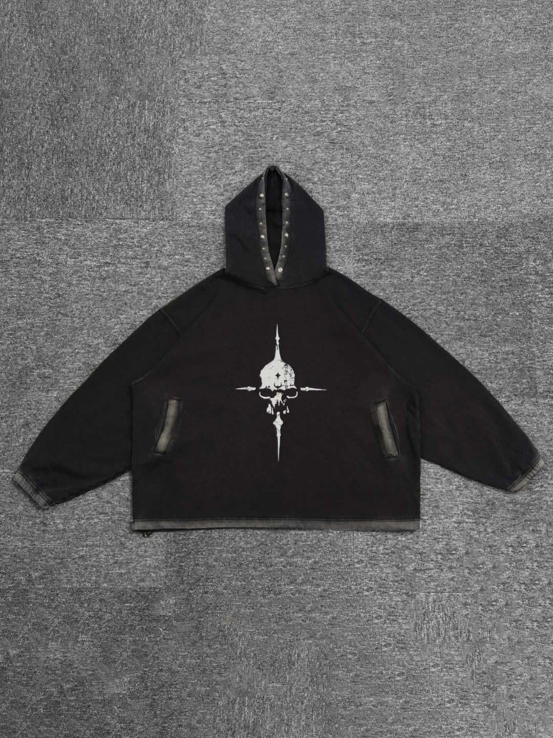 

High Street THUG CLUB Skull Cross Washed Vintage Hoodie Streetwear Men Women Casual Fashion Sweatshirts