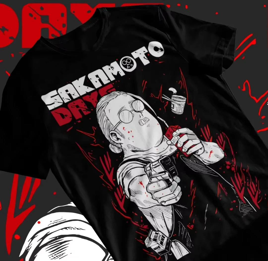 Camiseta de manga corta con cuello redondo para hombre, camiseta informal de manga corta, color negro, de Anime Manga, oferta de verano, Sakamoto Days