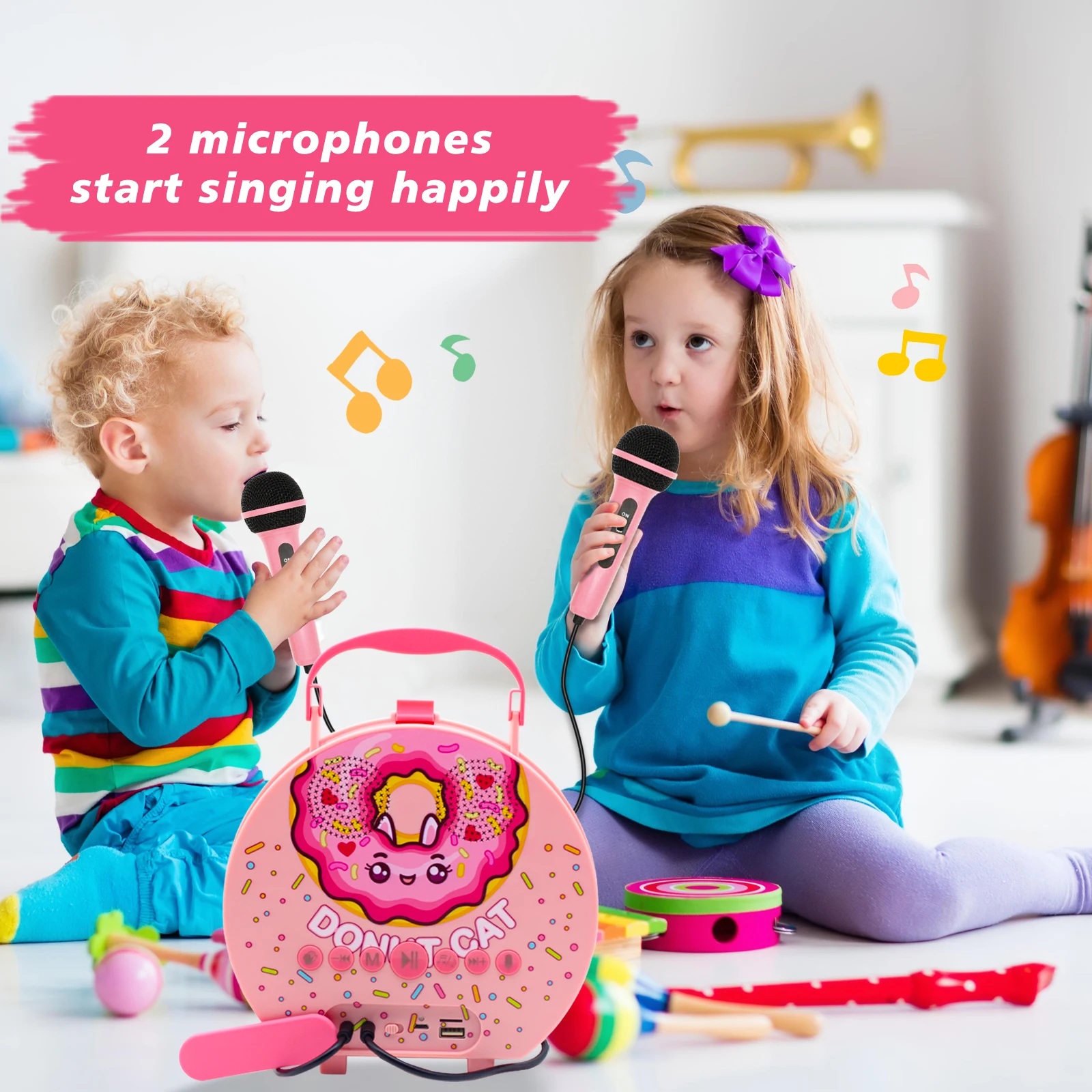 Kids Karaoke Machine with 2 Microphones for Girls Children Singing Machine Toddler Bt Karaoke Music Toy for Birthday