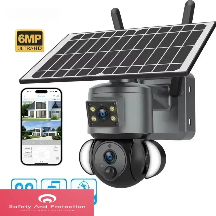 4G GSM Sim Card Dual Screen Display PTZ Linkage Alarm Smart Auto Tracking Solar Camera Outdoor Alarm Wifi CCTV 4G Solar Camera