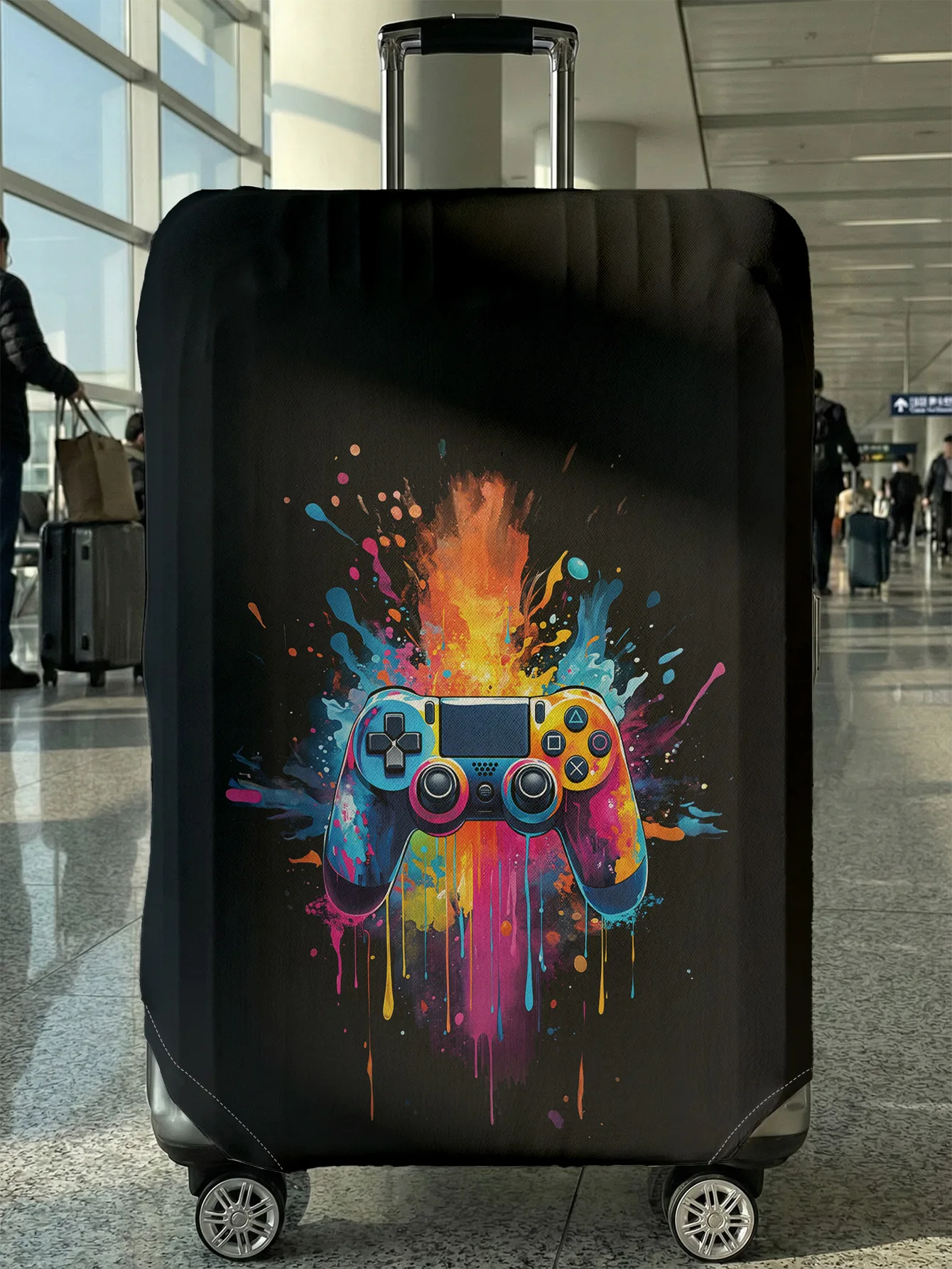 

Black Base Colorful Splash Ink Game Controller Luggage Cover, Suitable for 18-32 Inch Luggage Cover, Luggage Handle Glove, Trave