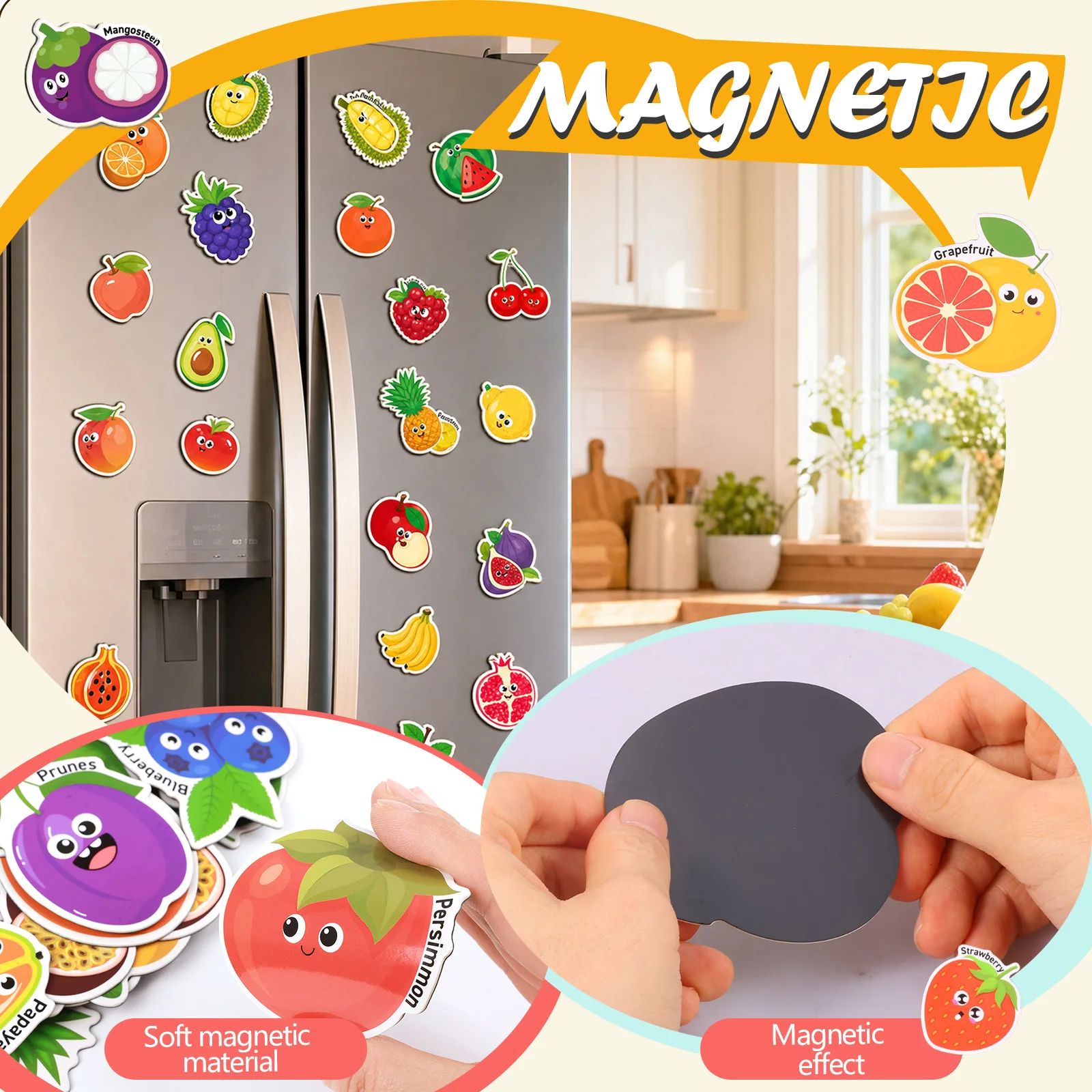 Kids Fridge Magnets Funny Fruit/Insect/Vehicle Pattern Refrigerator Magnet Learning Toy for Children's Reward Gifts Party Favors