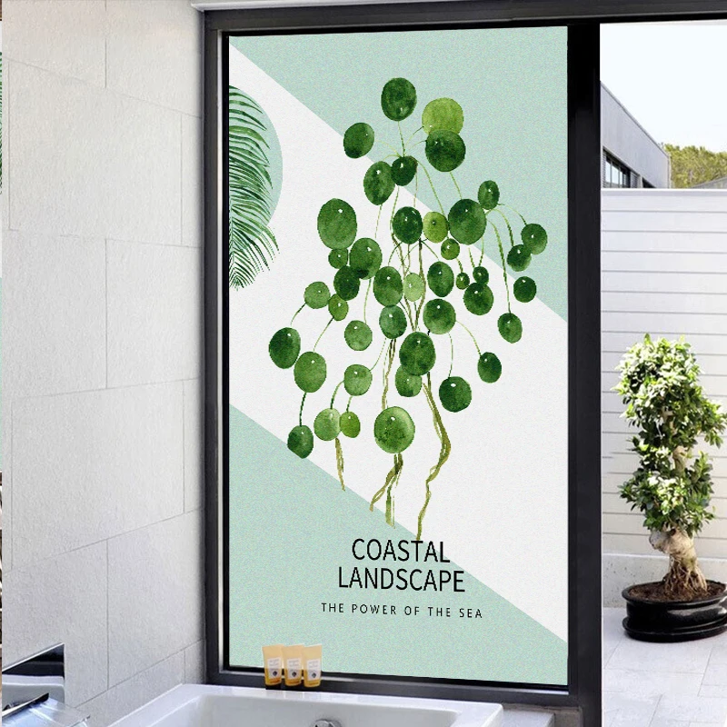 

Window Film Privacy Green Plants Glass Sticker UV Blocking Heat Control Window Coverings Window Tint for Homedecor