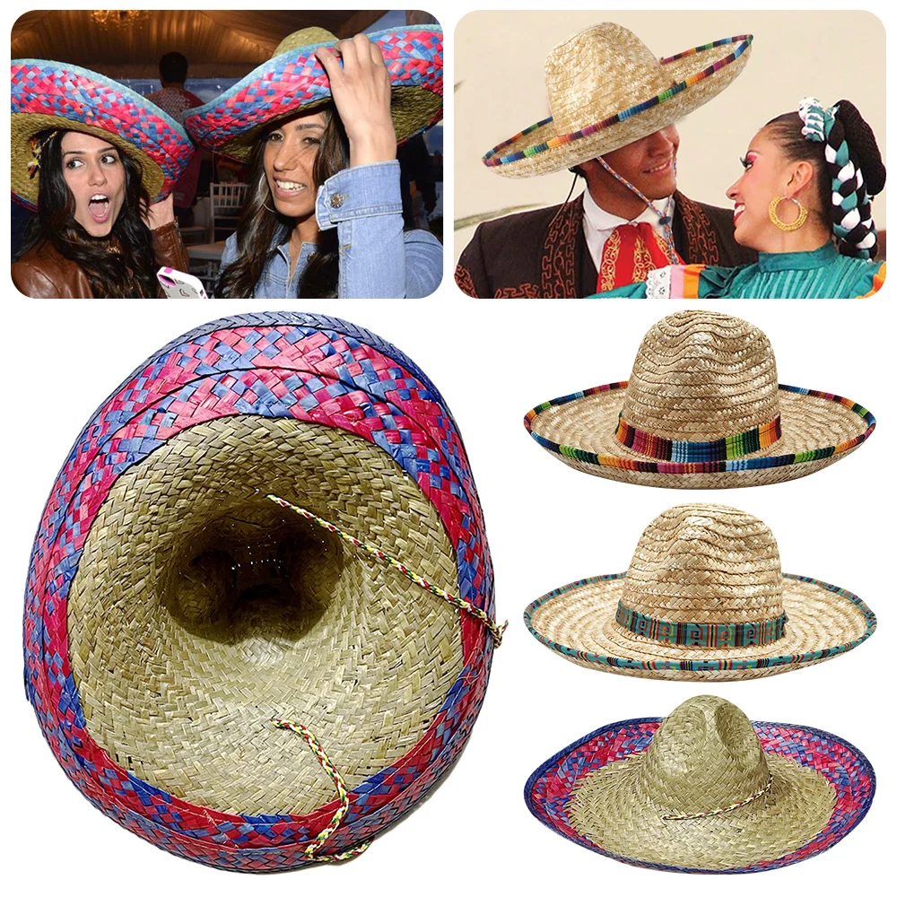 

Mexican Sombrero Hat Authentic Mexican Costume Straw Weave Beach Sun Hat Breathable Wide Brim Western Cowgirl Hat
