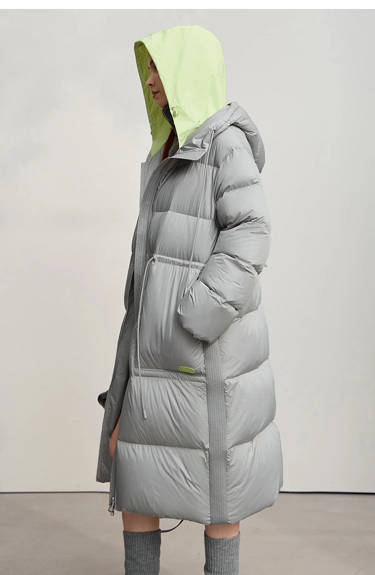 AMII Hooded Down Jacket 2026 Winter New Warm Zipper Long Sleeve 85% White Duck Down Coat Woman Loose Straight Long Coat 12524017