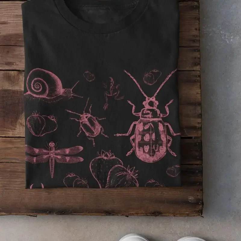 Strawberry T Shirt Insects Botanical Cottagecore Pastel Goth Clothing Alt Grunge