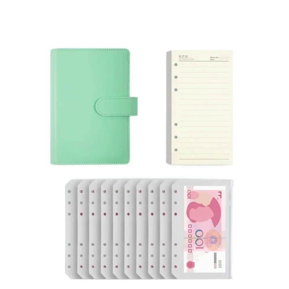Pu Leather Loose-Leaf Notebook A6 Macarone Color Saving Money Binder with Storage Wallet 6 Holes Binder Planner Organizer