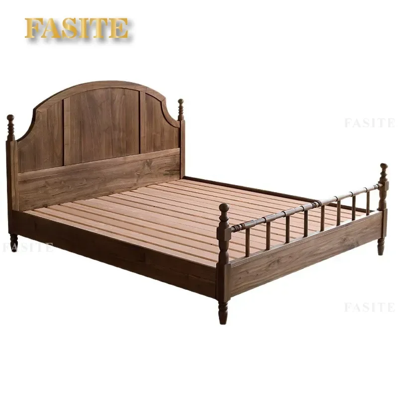 For 1.8m Queen Bed Frame North American Black Walnut Solid Wood Nordic American Retro Style Master Bedroom Furniture