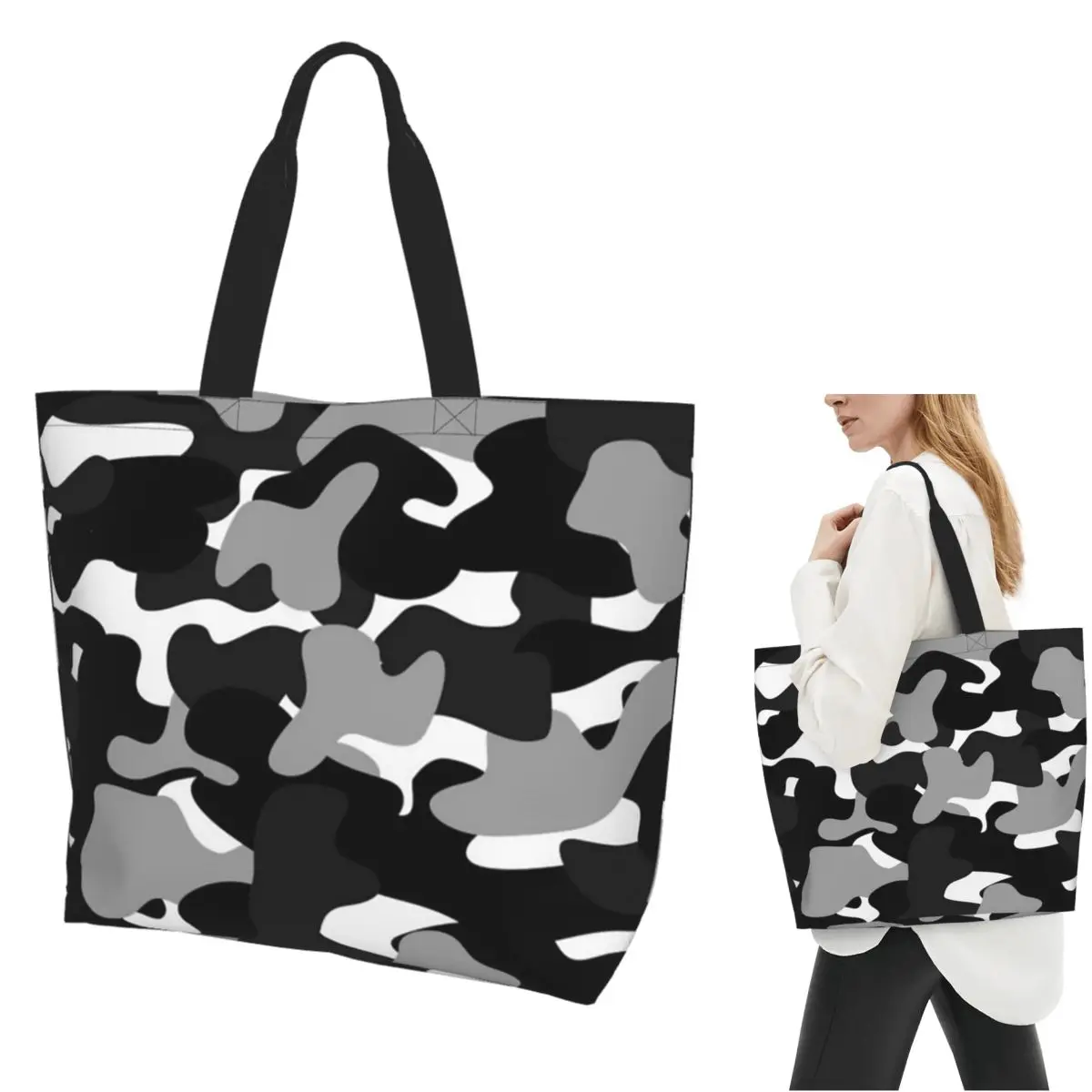

Camouflage Pattern Military Army Camo Shopping Tote Bag Canvas Large Capacity Shoulder Bags Shopper Grocery Handbag for Women