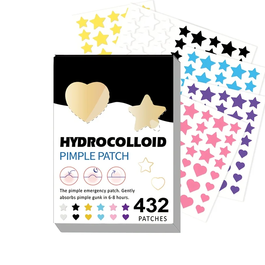 

432 шт. патчи от прыщей для лица, гидроколлоидные патчи от акне, милые патчи от прыщей в форме звездочек, эффективное средство для маскировки дефектов кожи