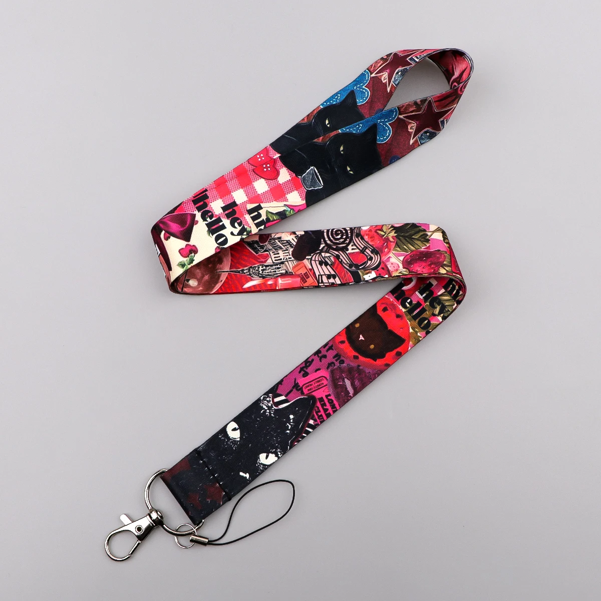 Snake Lotus Evil Eye Strap Keychain Black Cat Lanyard For Cars Motorcycles Key Anti-Lost Rope Fahion Accessories Gift for Friend