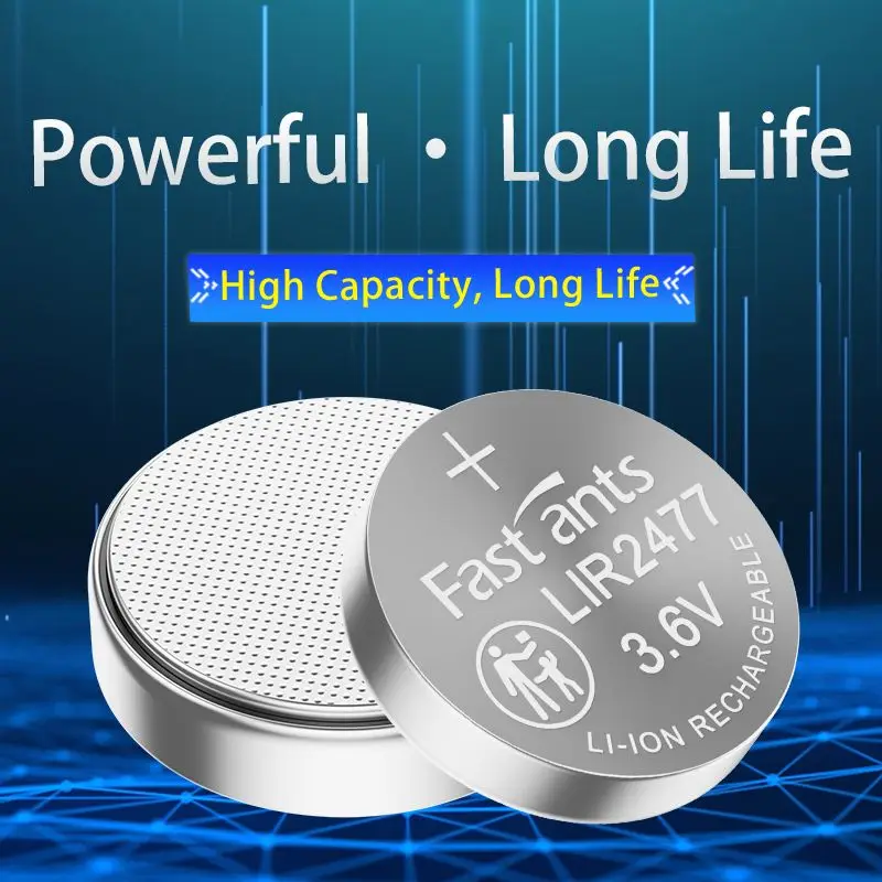 LIR2477 Rechargeable 3.6V Lithium Button Battery Replacement for CR2477 Car Key Fob with Charger USB