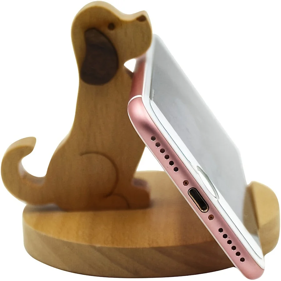 

Creative Lazy Wood Mobile Phone Holder Cartoon Puppy Solid Wood Mobile Phone Holder Desktop Universal Mobile Phone Holder