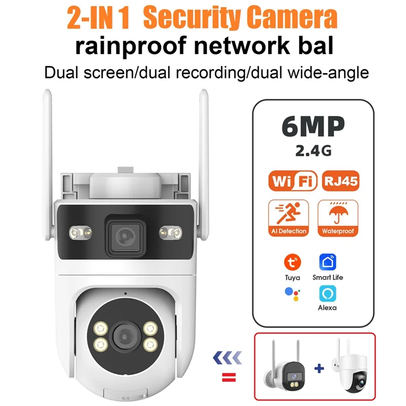 FFYY-TUYA 6MP Tweeweg Intercom Beveiligingscamera 2 In 1 Smart 3MP + 3MP WIFI AI Detectie Kleur Nachtzicht CCTV