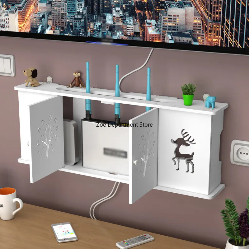 Non-slip Wifi Router Shelf Storage Boxes Cable Power Plus Wire Bracket Storage Boxs PVC Wall Hanging Plug Bracket Organizer Case