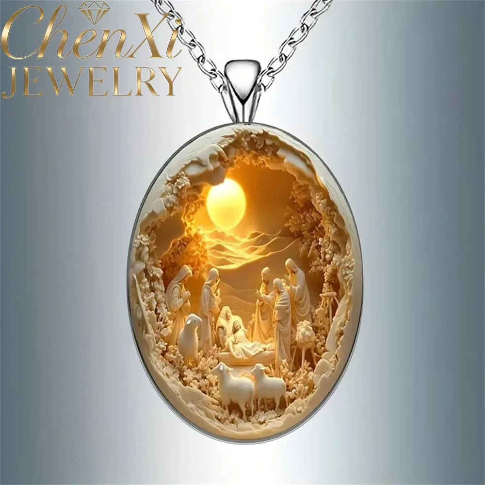 High-End Oval Glass Alloy Pendant Luxury Quality Fashion Fine Jewelry Amulets And Mascots Exquisite Elegant Popular Charms Gift