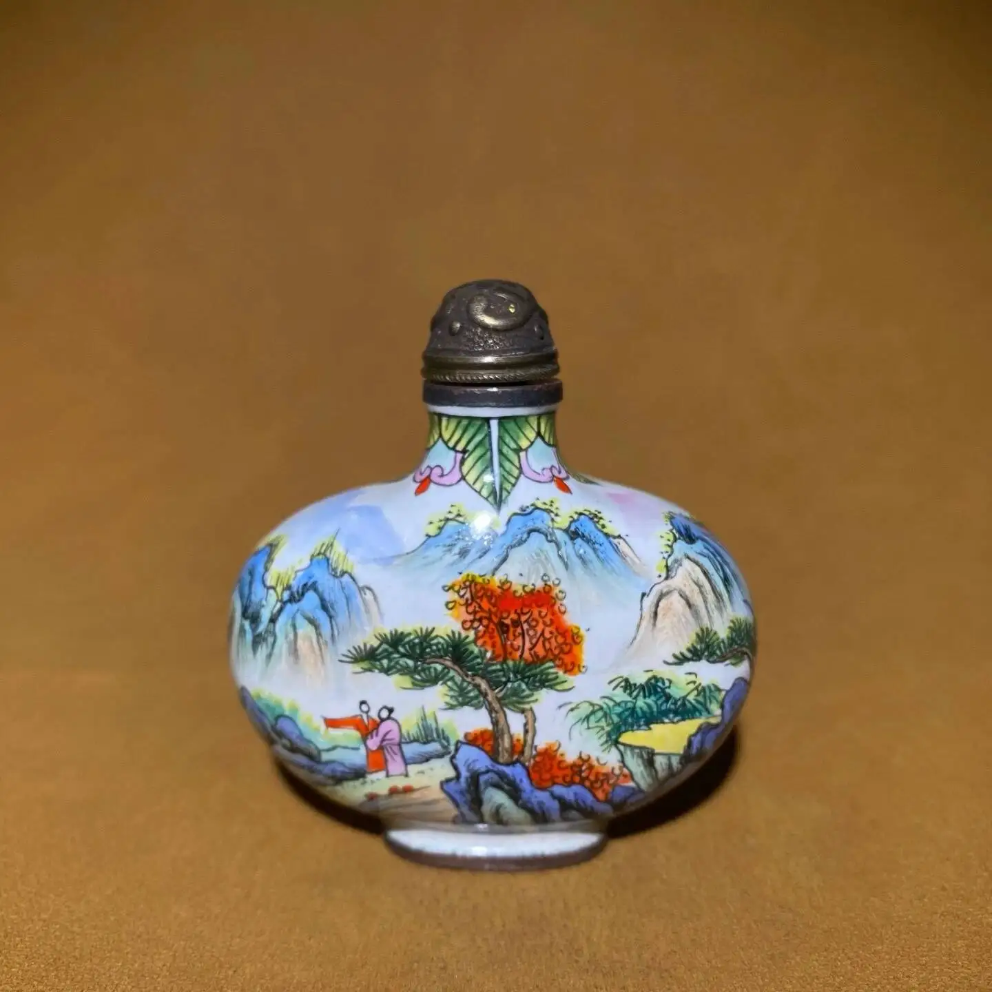 

Collect China Old Cloisonne Hand Painting Ancient Landscape Pattern Snuff Bottle