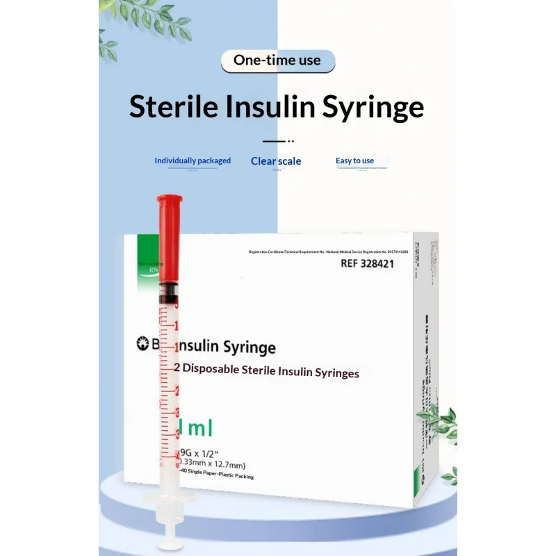 BD Ultra-Fine Insulin Syringe, Disposable Peptides Injector 1ml–Sterile, Single-Use, Painless Individually Wrapped for Diabetes