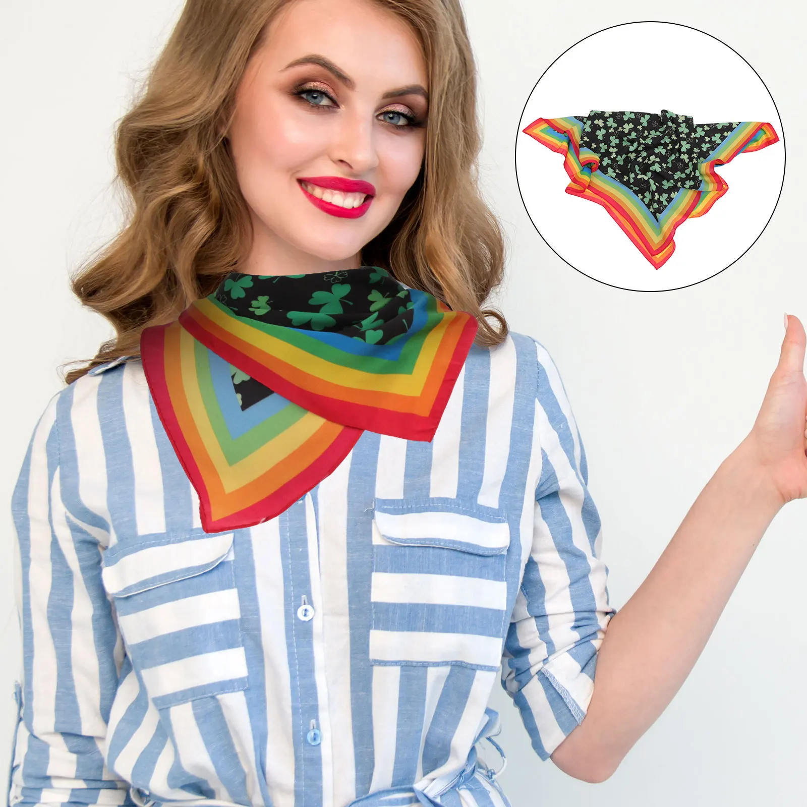 

Square Scarf St Patrick's Day Imitated Silk Clover Pattern Lightweight Women Headband Neck Scarf Hair Decor Fashion Neckerchief