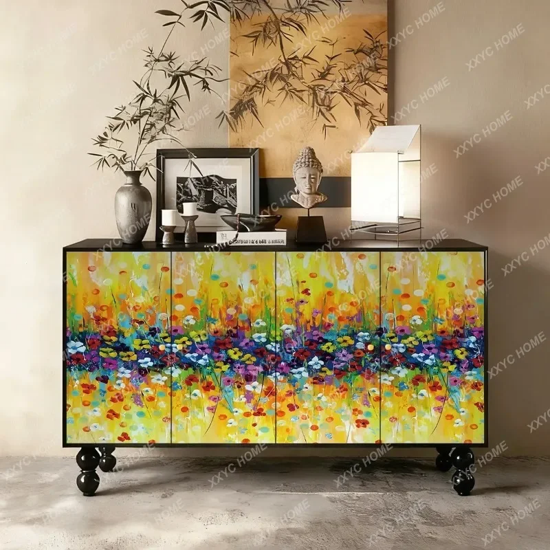 Q  retro entrance cabinet painted flower art shoe cabinet
