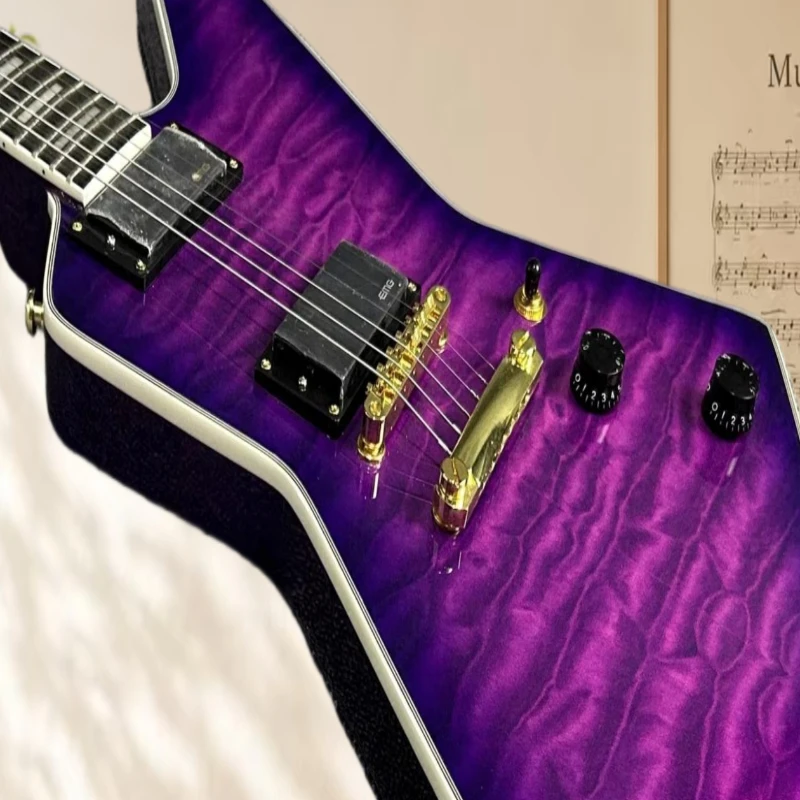 Quilted Purple Burst Explorer Heavy Guitar Humbucker Pickups Gold High Output Pickups Band Performance Guitar Free Shipping
