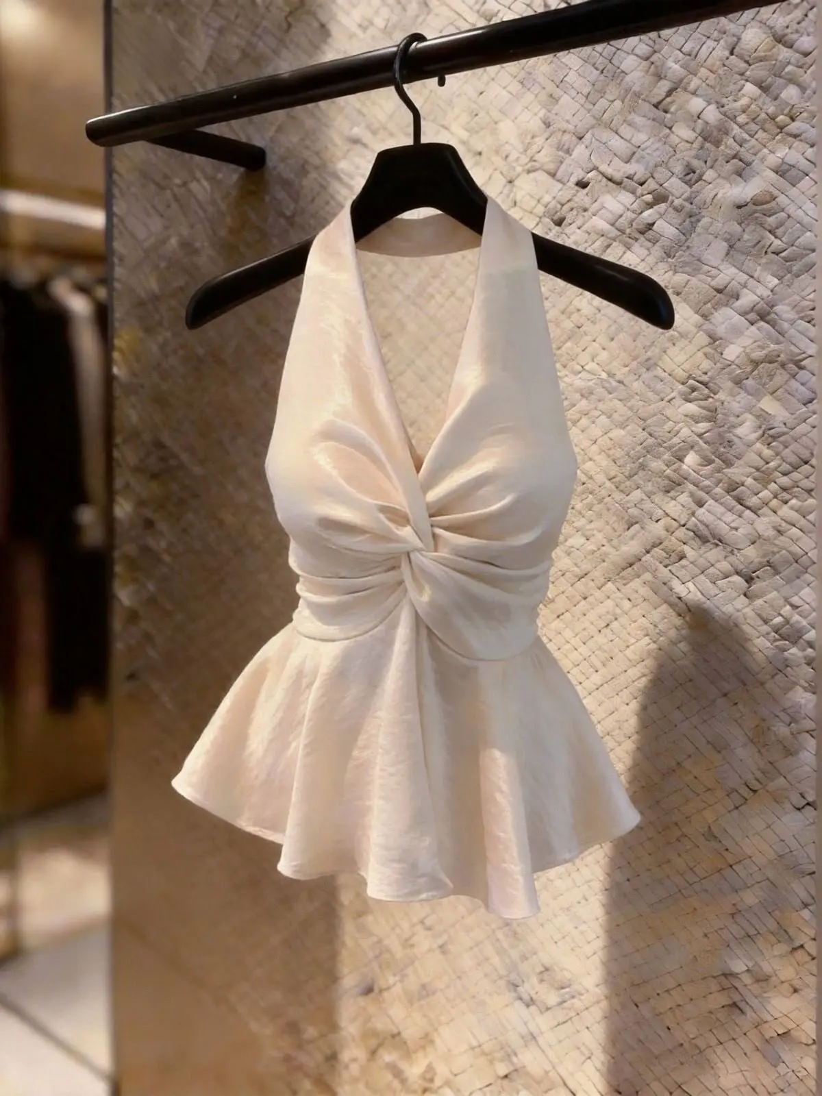 Silk Satin Wrap Chest Slimming Knot Top Women's Summer New Style Sexy Strap Vest Pure Desire Backless Hanging Neck Design