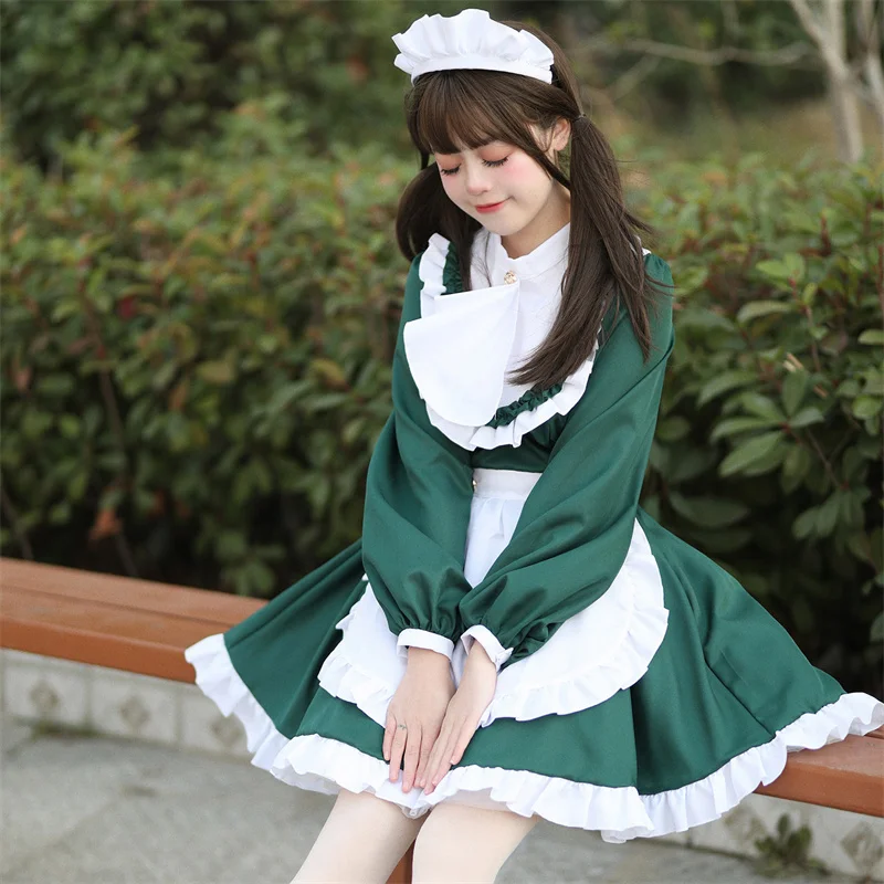 Green Sweet Long-sleeved Lolita uniform luxury Anglicism Maid Dress Gift Set Carnival Stage Party Cosplay Bunny Costumes Women