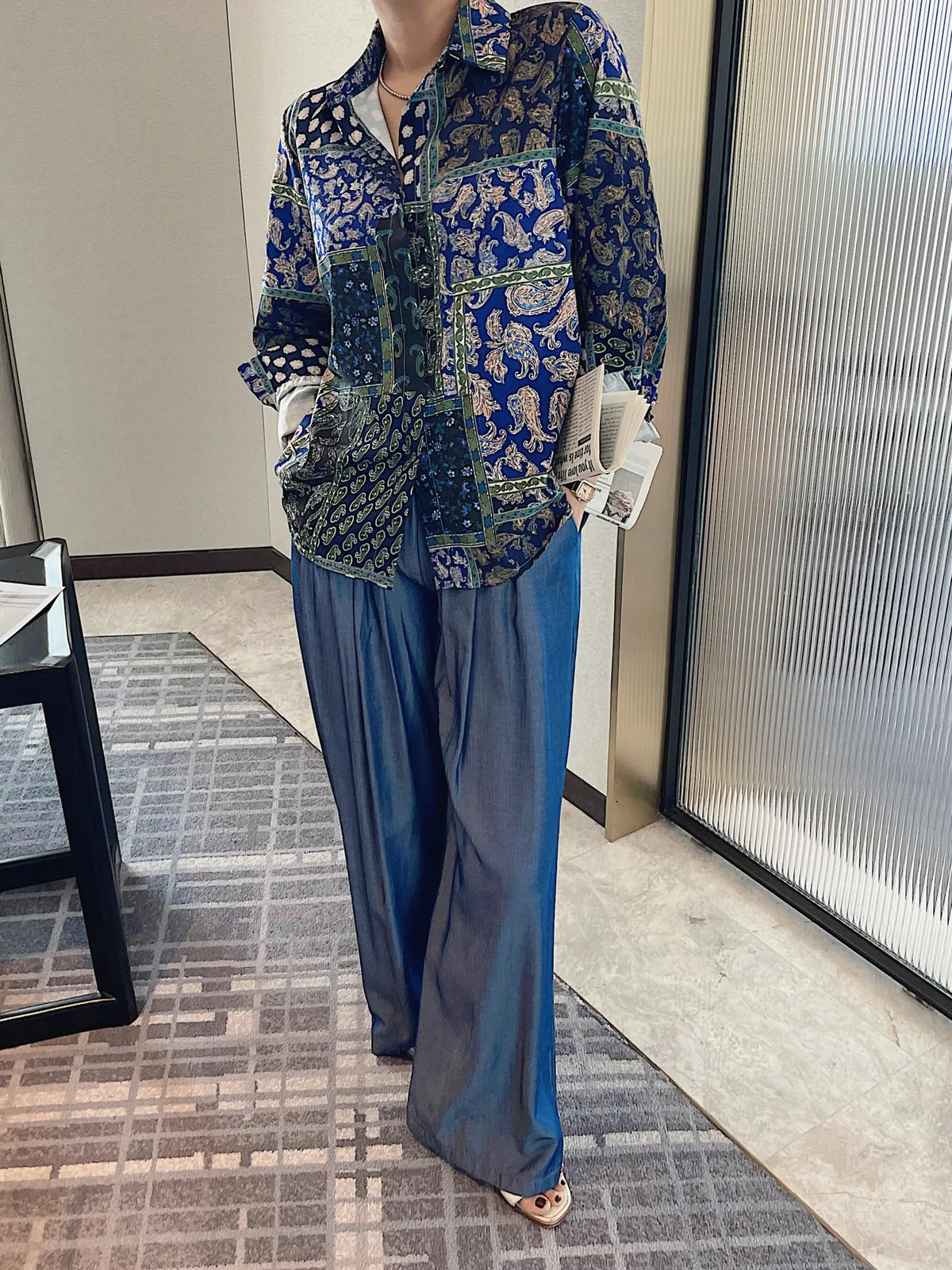 Floral Satin Shirt Blouse Top Y2K Woman Clothing 2025 Spring Summer Stylish Long Sleeve Korean Fashion Style Vintage Elegant New