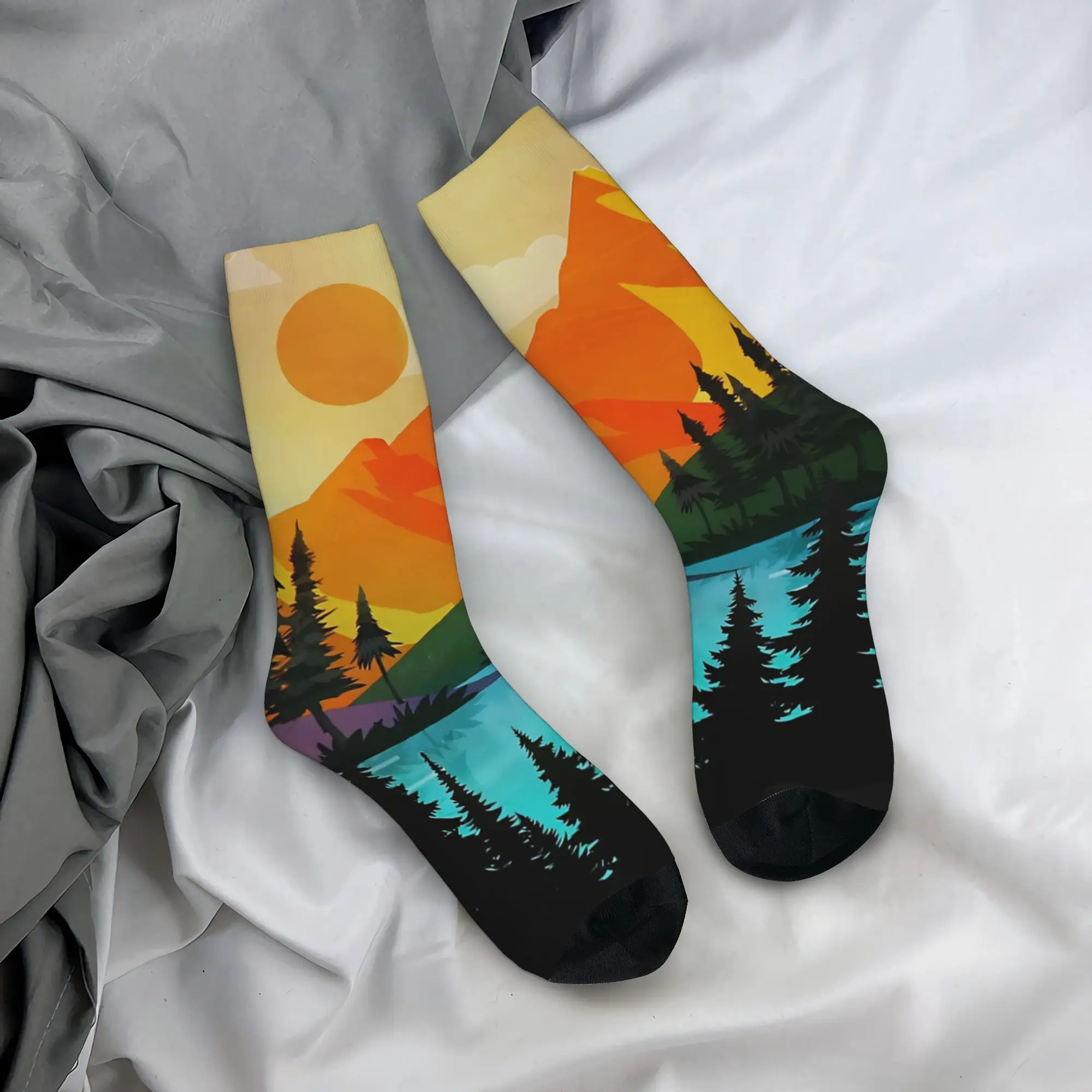 

Adults Men Socks Mountain Morning Stockings Autumn Retro High Quality Socks Graphic Running Non-Slip Socks