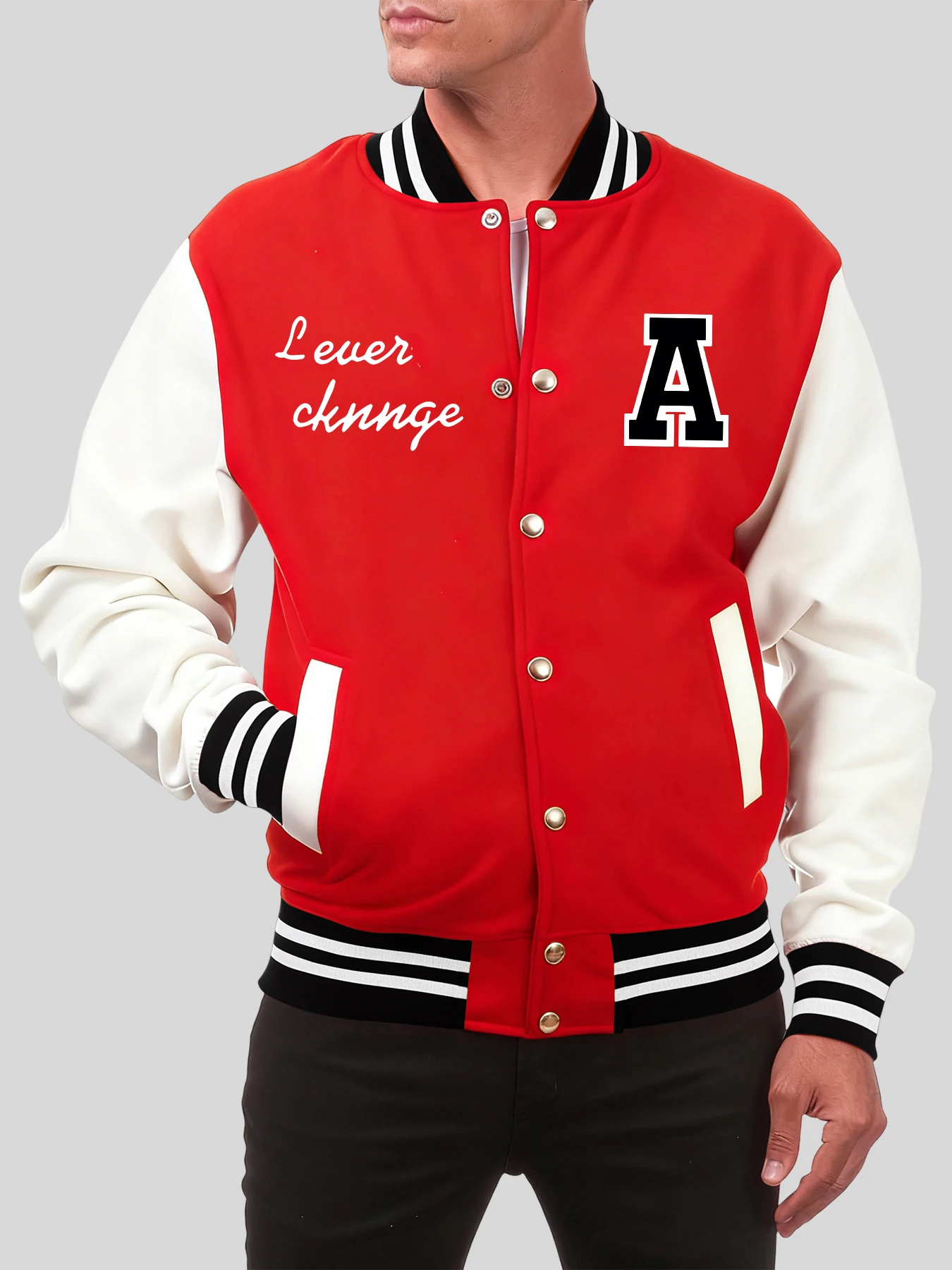 

Artistic Word And Letter A Prints Men Baseball Uniform Fashion Pocket Jacket Autumn Warm Clothing Loose Cotton Colorful Jackets