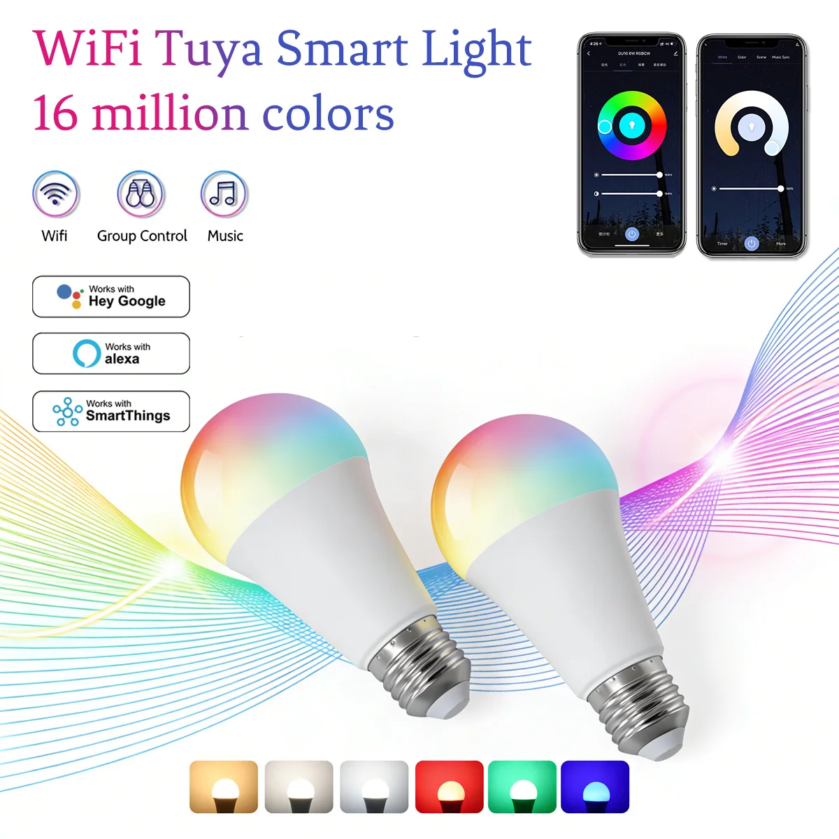 Dimmable E27 LED Bulb 10W TUYA WiFi Smart RGBCW Colorful 85-265V Light APP Adjust Support Alexa Google Home Alice Voice Control