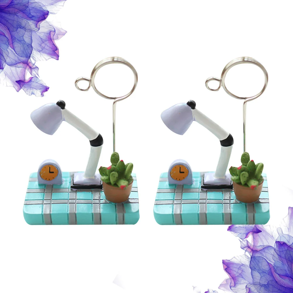 

2Pcs Creative Bonsai Photo Holders Mini Table Lamp Note Clips Resin Clips Decorative Desktop Craft Accessories